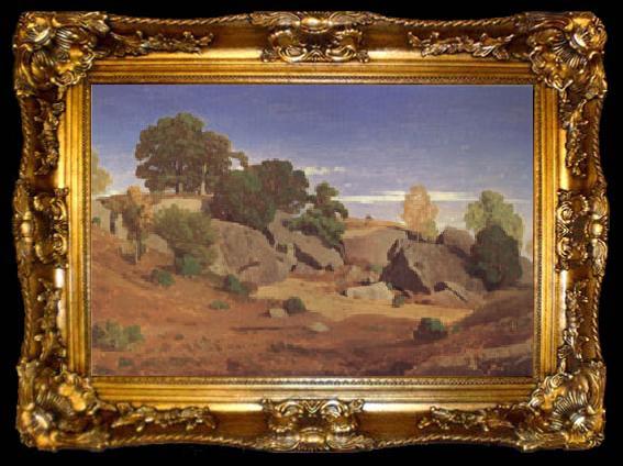 framed  Theodore Caruelle D Aligny Rocks at Fontainebleau (mk05), ta009-2